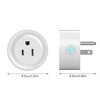 Smart plug with dimensions labeled on a white background