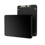 Two black solid-state drives on a white background